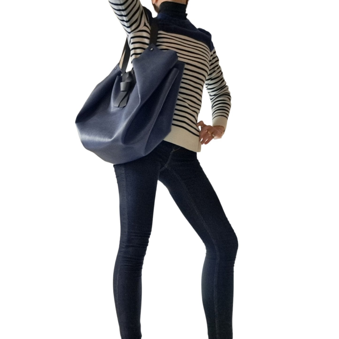 Sac Tulip Caba cuir bleu grainé