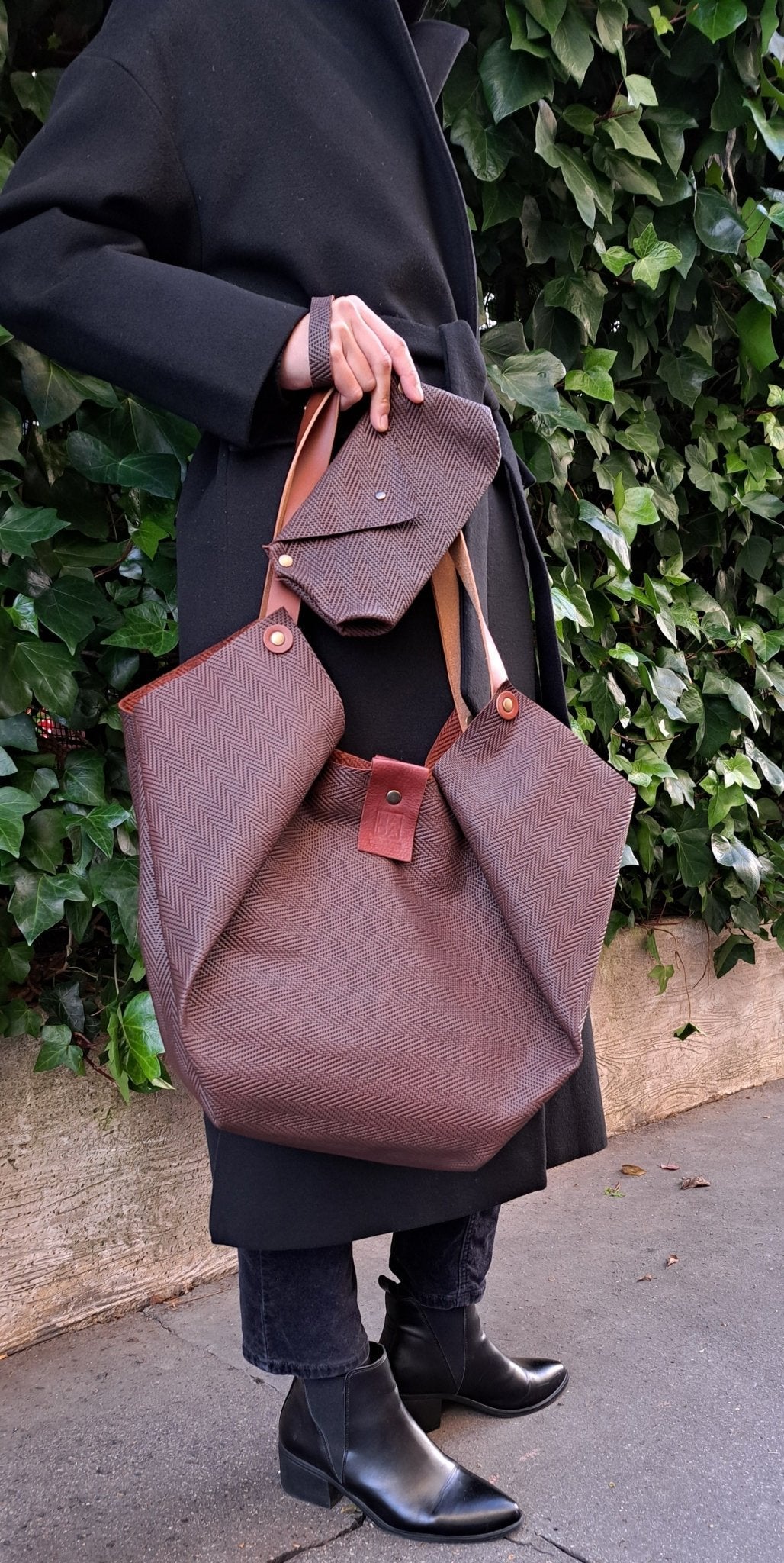Sac Tulip CABA grain chevron marron