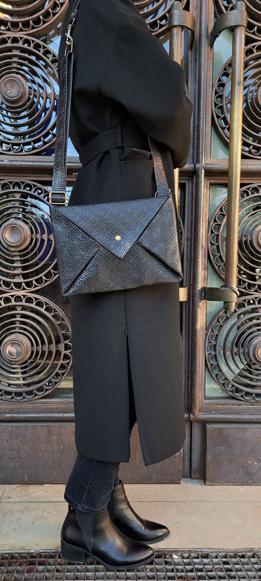 Sac Post cuir vannerie noir