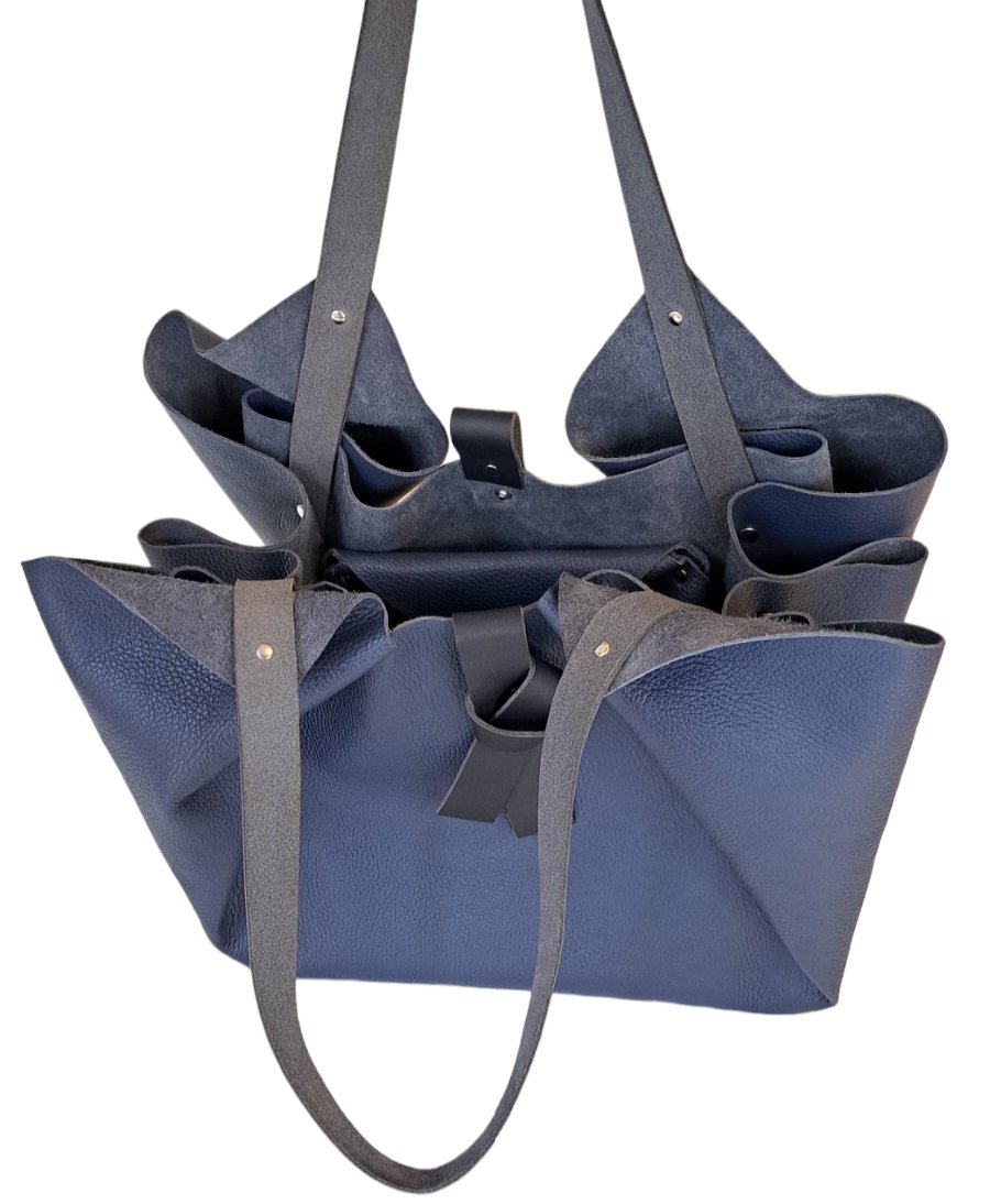Sac Tulip Caba cuir bleu grainé