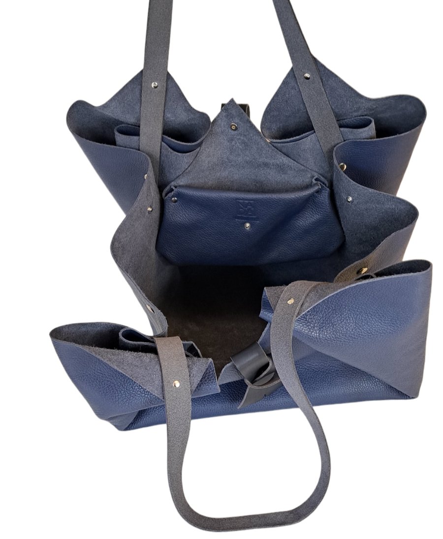 Sac Tulip Caba cuir bleu grainé