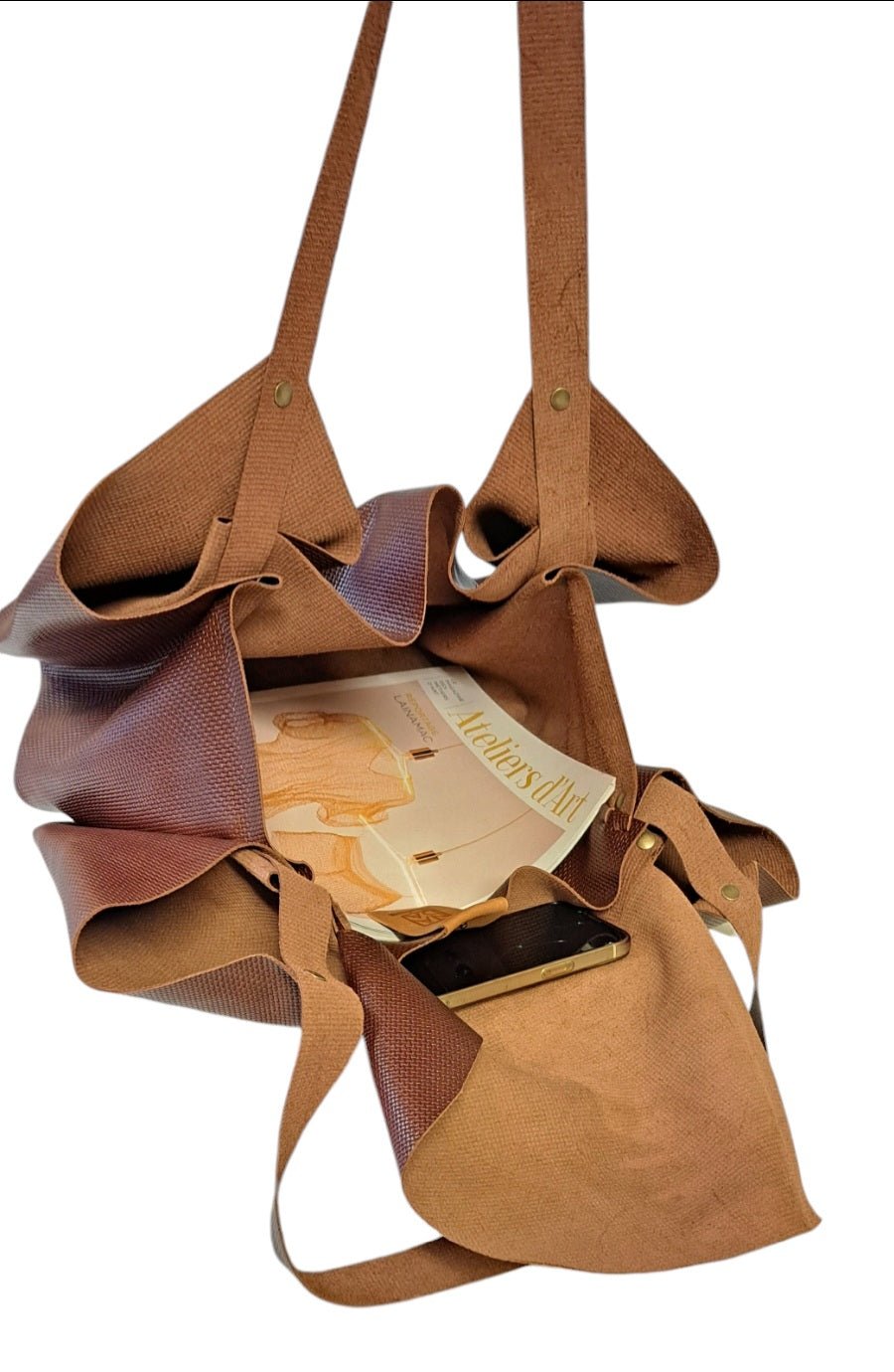 Sac Tulip grain gauffré vannerie châtaigne