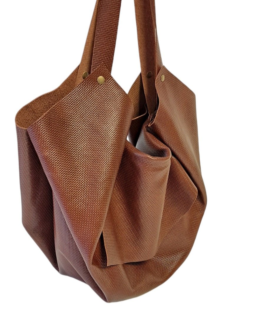 Sac Tulip grain gauffré vannerie châtaigne